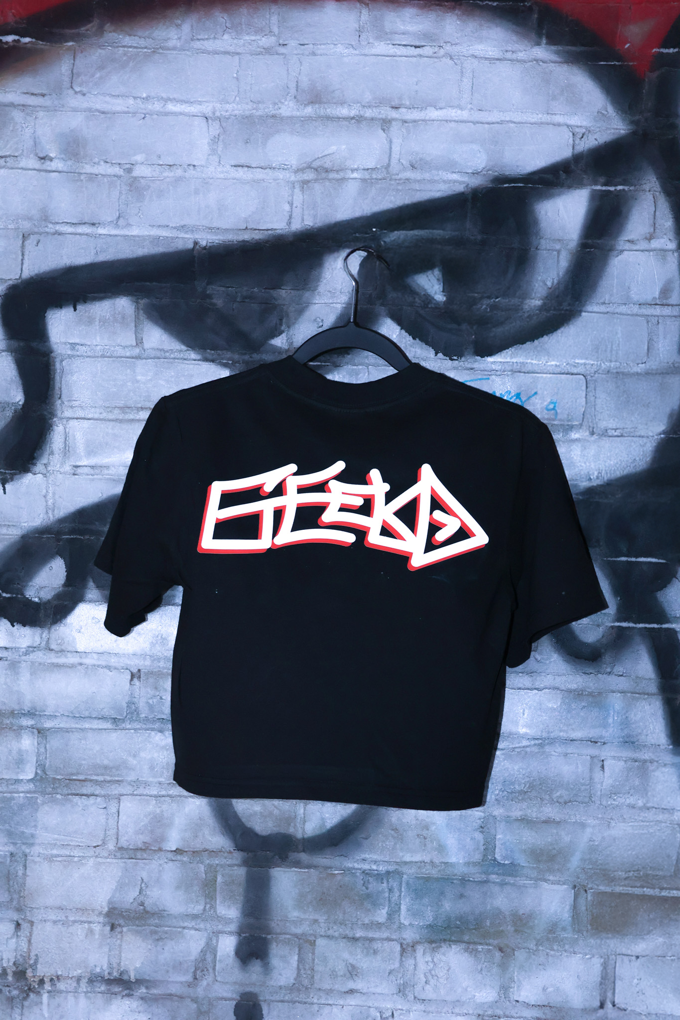 Hello Geekd (classic) Black Short sleeve baggy crop top